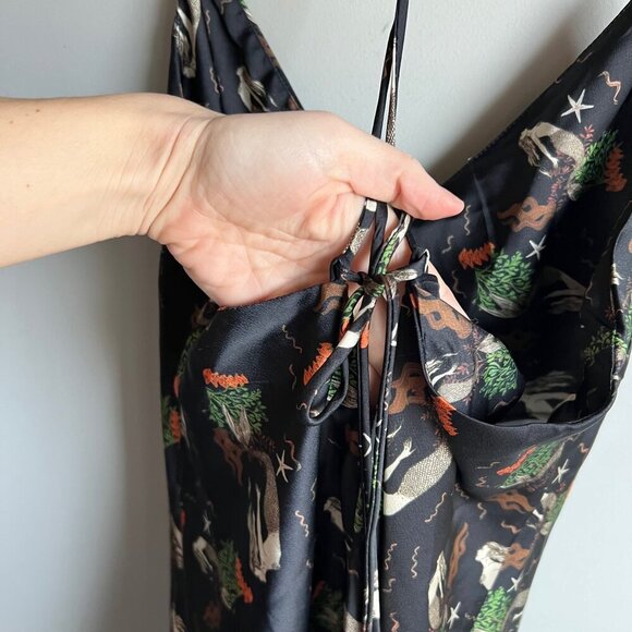 ZARA Mermaid Black Satin Tie Back Mini Slip Dress Size Medium - Picture 10 of 13